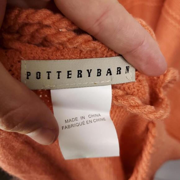 Pottery Barn Blanket Soft Comfy Fringe Braiding Textured Striping Orange Peach - Picture 4 of 7